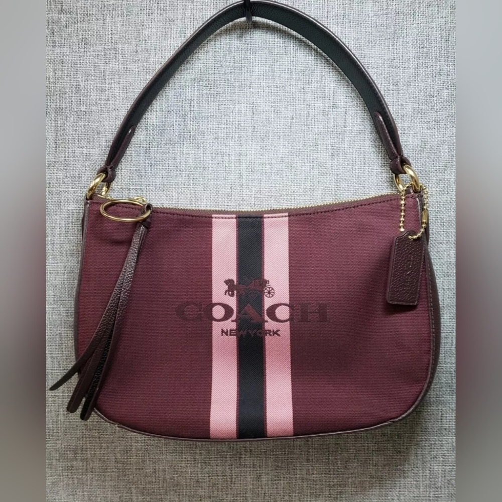 Coach Horse & Carriage Jacquard Sutton Purple & Pink Shoulder Bag Purse Handbag